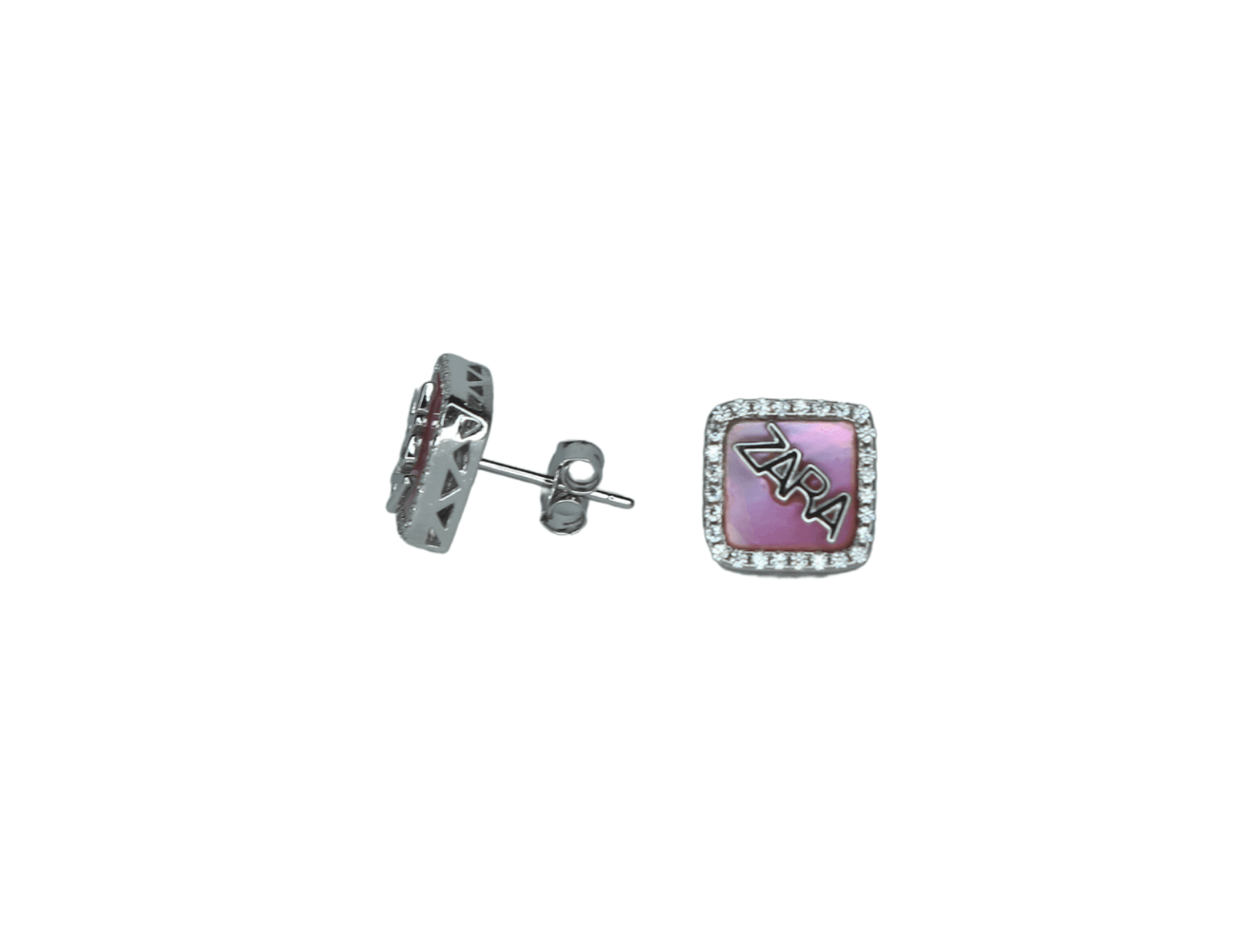 Silver Zara Initials Pink Earrings for men and women - Nayla Jewels