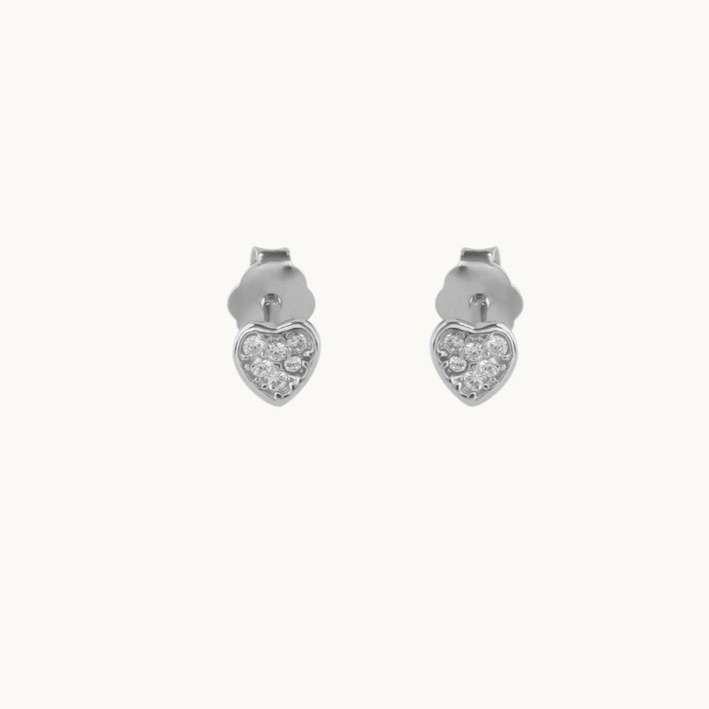 silver solitaire heart stud - Nayla Jewels