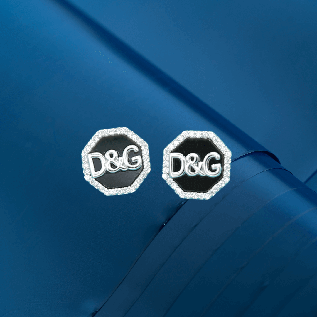 Silver D&G Initials Black Earrings for men and women - Nayla Jewels