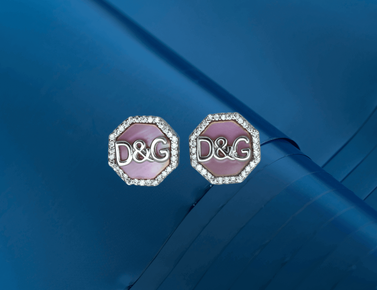 Silver D&G Initials Pink Earrings for men and women - Nayla Jewels