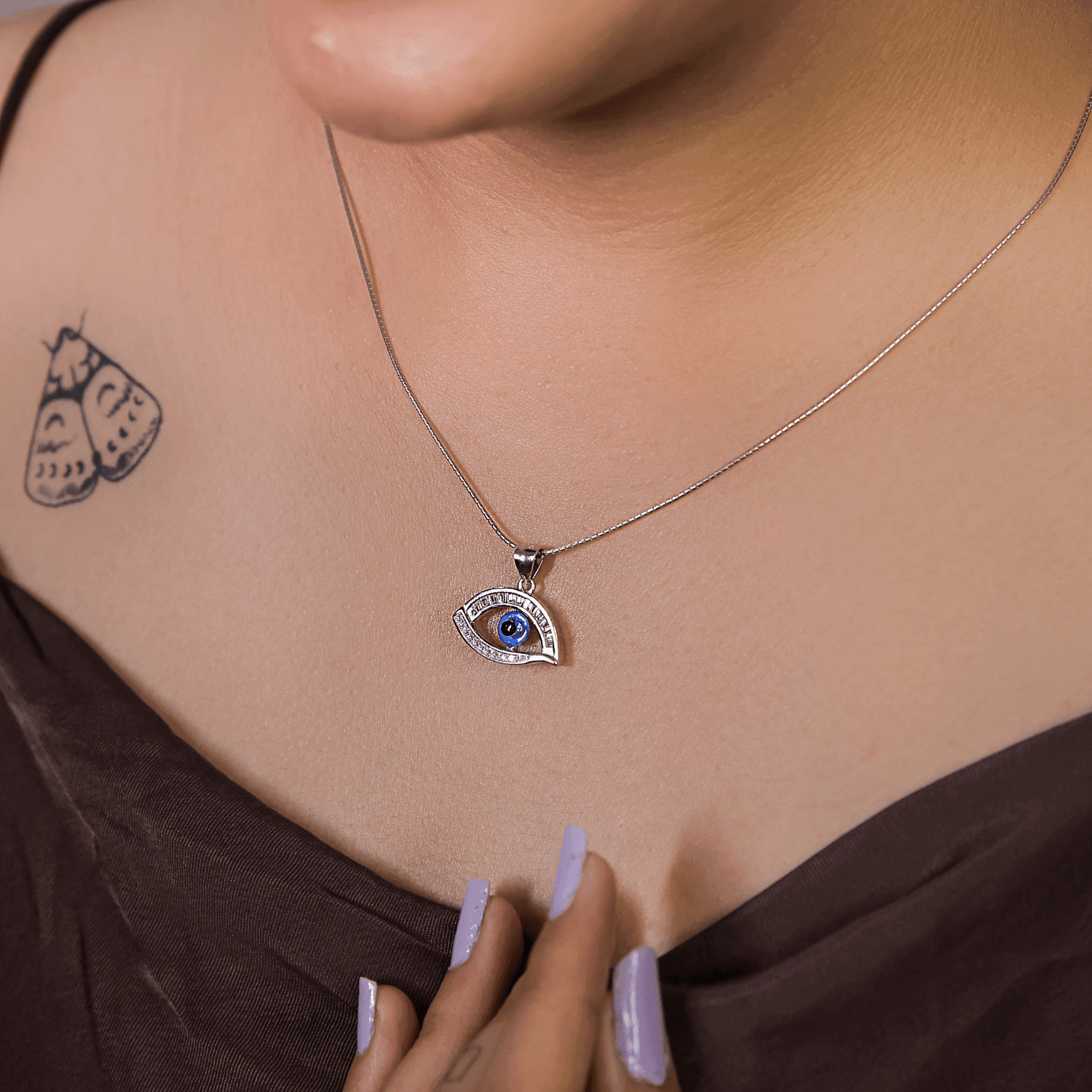 Elle Evil Eye Pendent with chain - 925 Silver - Nayla Jewels