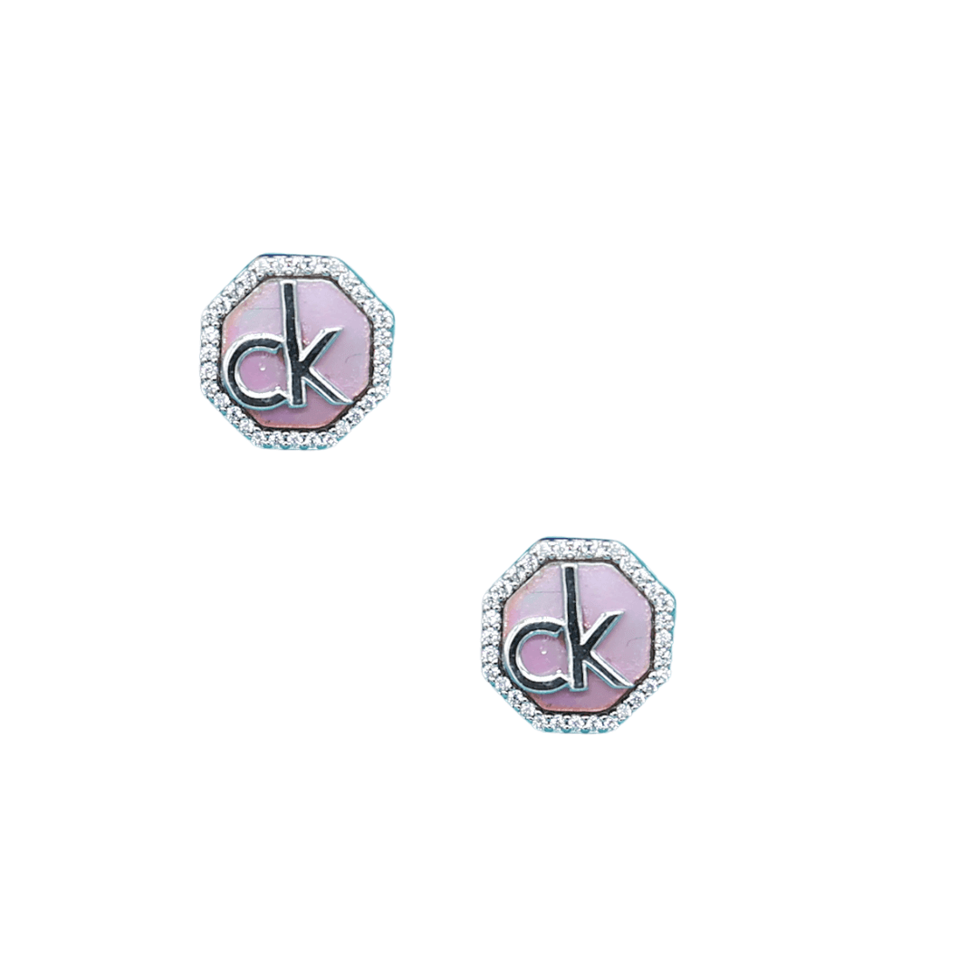 Add a Pop of Color with Silver CK Initial Pink Earrings 92.5 silver Earrings by Nayla jewels | Nayla jewels