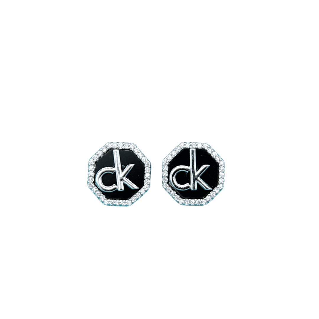 Elevate Your Style with Silver CK Initial Black Earrings 92.5 silver Earrings by Nayla jewels | Nayla jewels