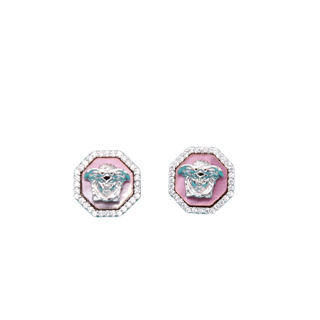 Silver Versace Logo Pink Earrings for men and women 92.5 silver Earrings by Nayla jewels | Nayla jewels