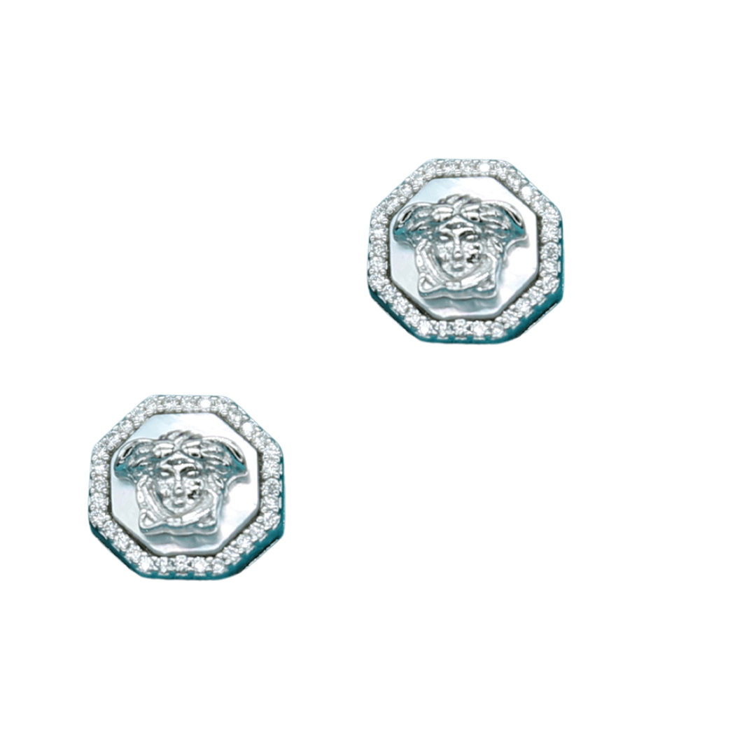 Silver Versace Logo White Earrings for men and women 92.5 silver Earrings by Nayla jewels | Nayla jewels