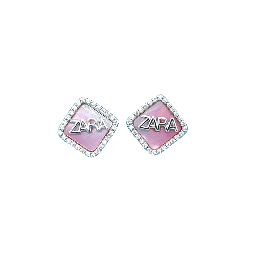 Silver Zara Initials Pink Earrings for men and women 92.5 silver Earrings by Nayla jewels | Nayla jewels